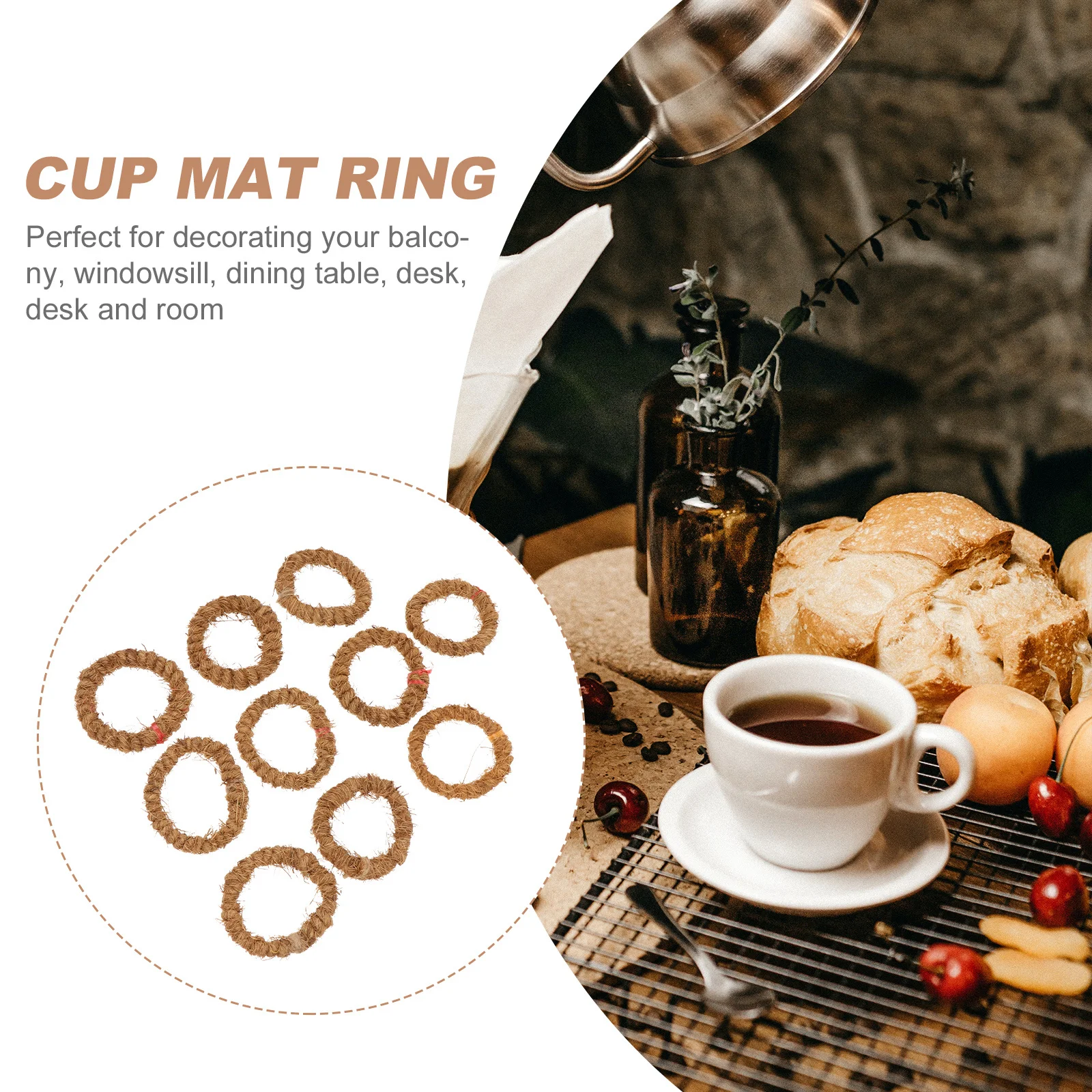 

10Pcs Coconut Coaster Heat Insulation Cup Mat Ring Natural Decorative Table Protection Mat for Home Restaurant Cafe