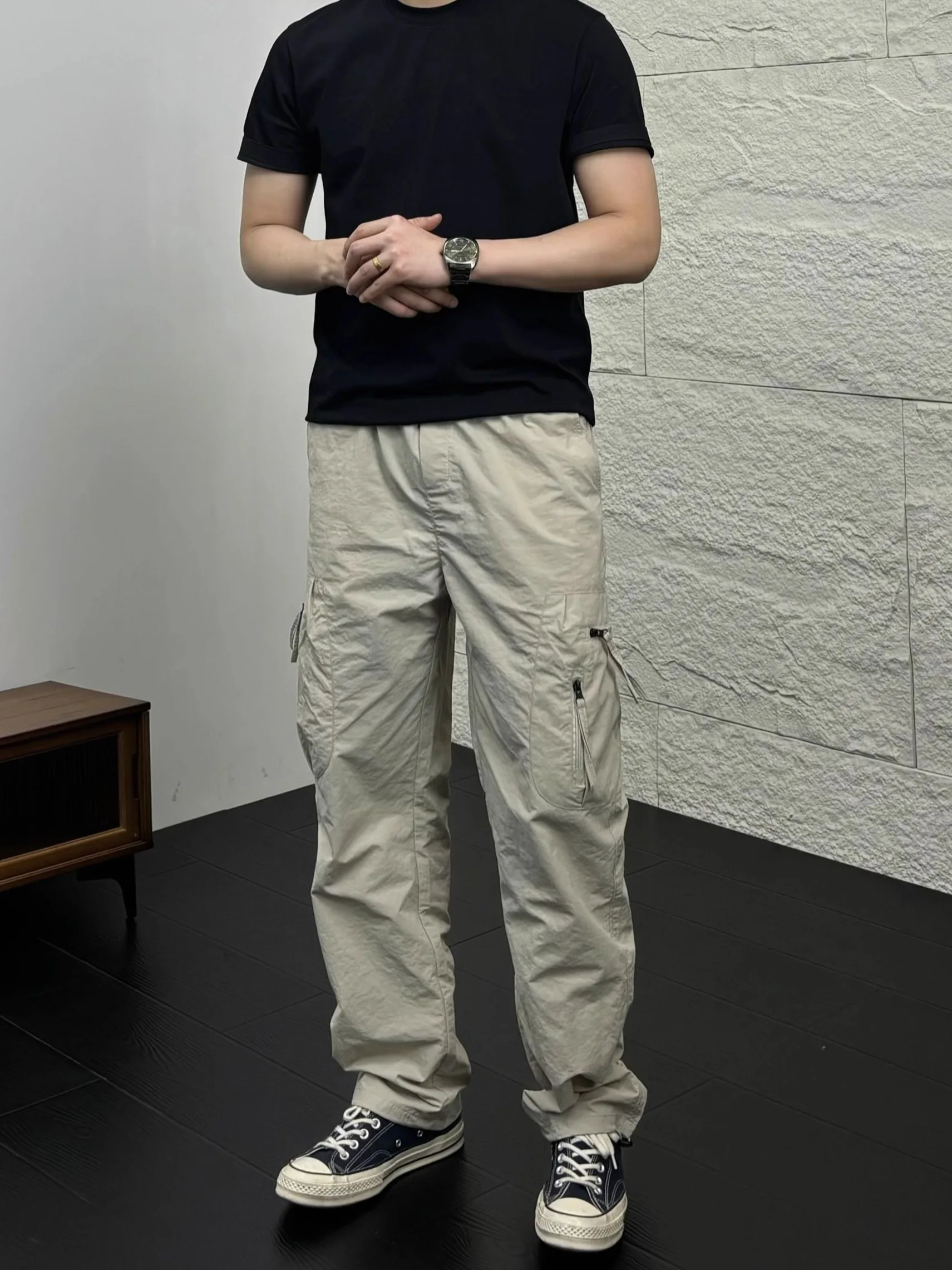 American Casual Texture Straight Tube Paratrooper Workwear Pants Men's Multi-color 3D Cutting Multiple Pockets Patchwork Casu...