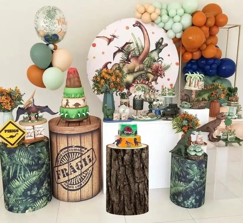 Bark Pattern Cylinder Pedestal Plinth Cover for Jungle Safari Birthday Baby Shower Party Decorations