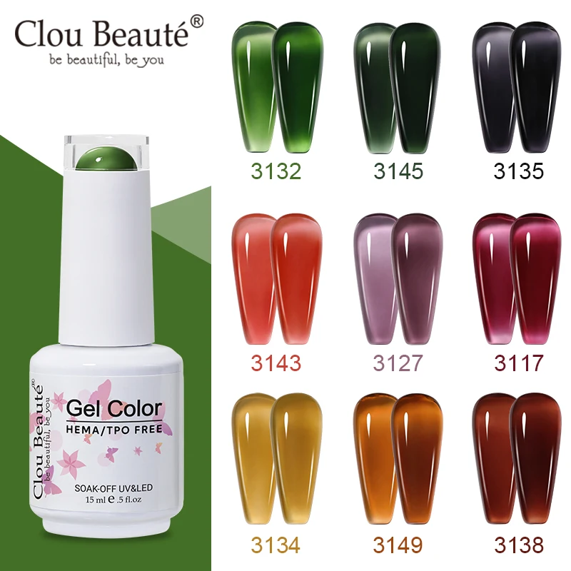 Clou Beaute 15ml Vernis à Ongles Gel Couleurs Sans TPO Sans HEMA, Vernis Semi-Permanent, Base et Top Coat, Nail Art, Gel UV Effet Jelly