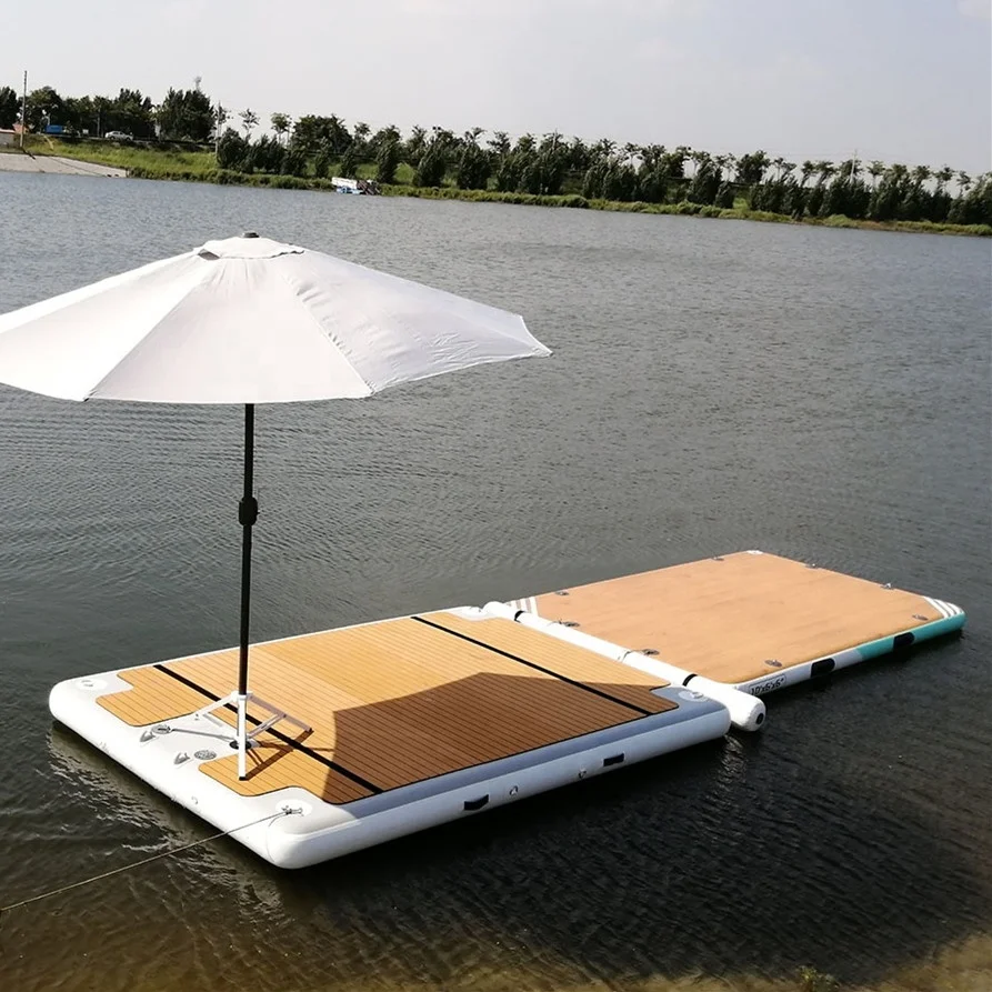 250x150x20cm PROMOTION Teak Deck Inflatable Pontoon Water Floating Platform Island Raft Jet Ski Yacht Dock Inflatable Dockpromot