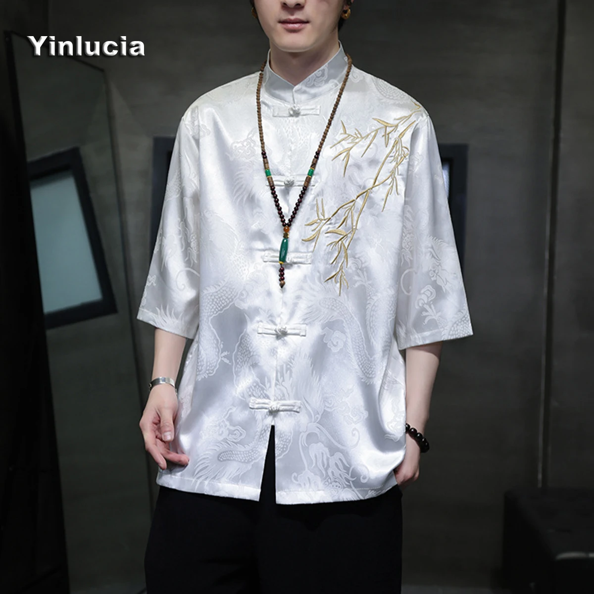 

Bamboo Embroidery Shirts Traditional Chinese Frog Buttoned Shirt Chinese Style Tang Tee For Man Summer Cool Neutral Loose