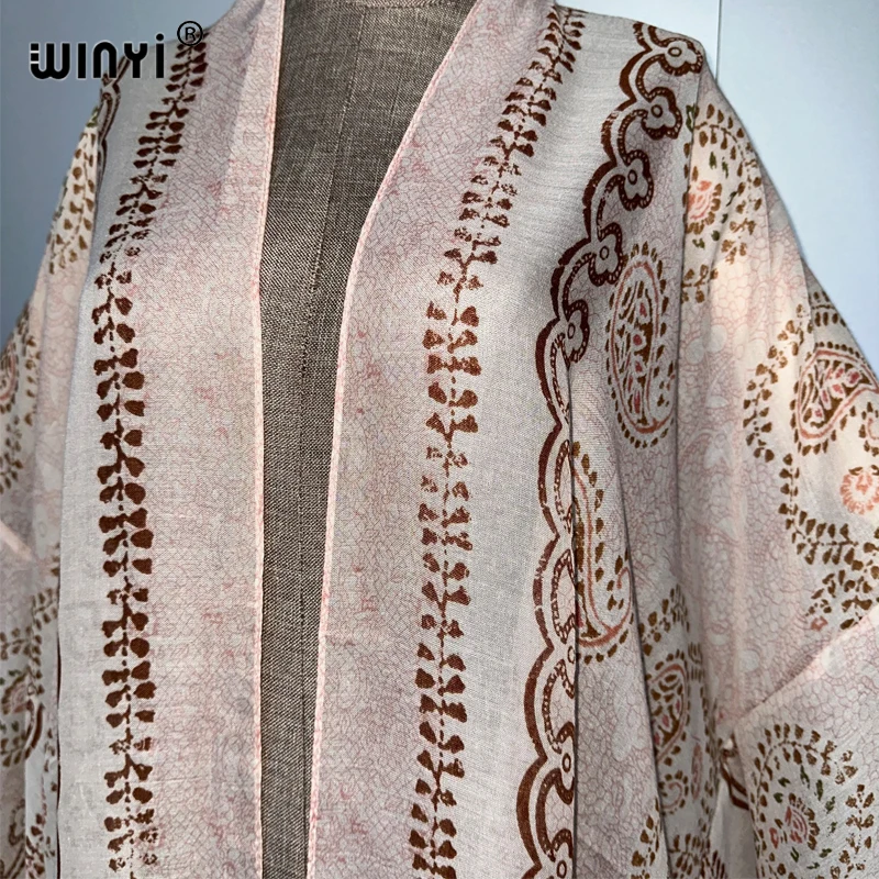 ウィンイー アフリカ ボヘミアン サマー キモノ マキシドレス ビーチカバーアップ カーディガン アバヤ ムスリム女性用コート ボホ カフタン ビーチウェア カフタン