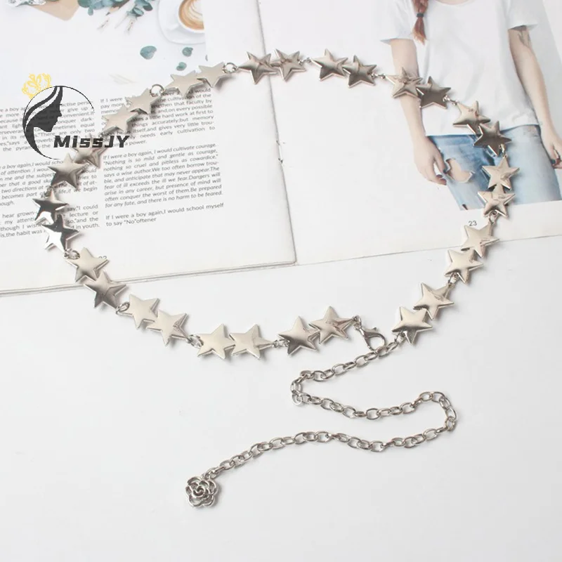 ผู้หญิงวินเทจเข็มขัดเอวหญิงโลหะ Star Pentagram เข็มขัดพู่เข็มขัดเอวผู้หญิงตกแต่งเครื่องประดับ