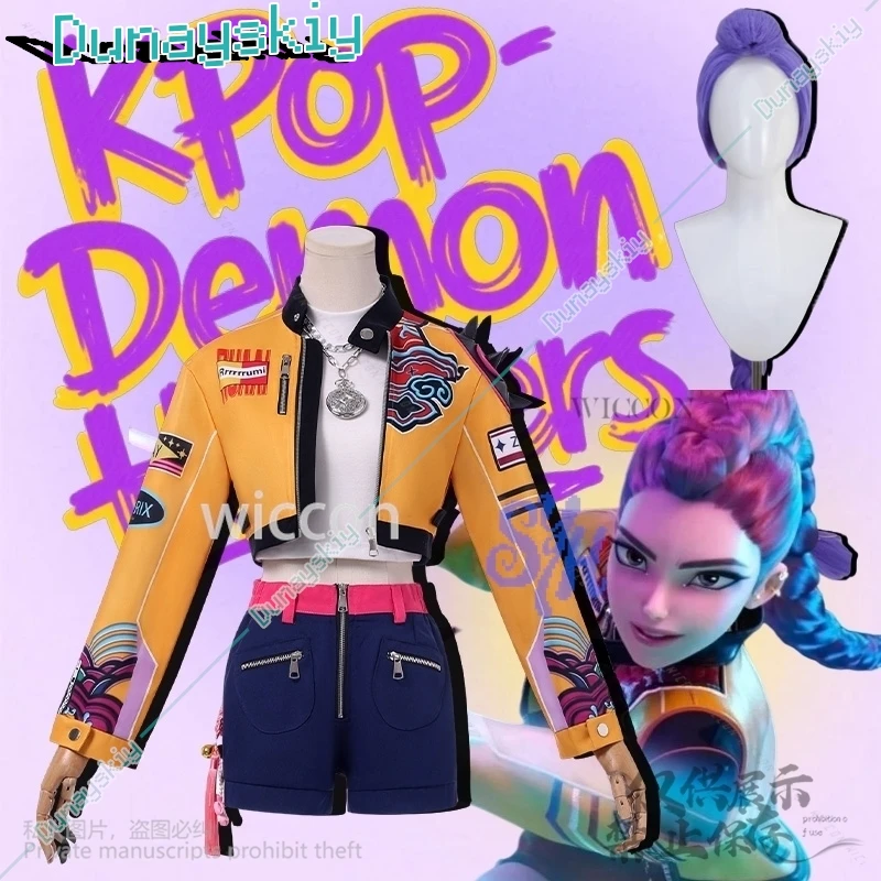 

Anime Movie Demon Rumi Huntrix Cosplay Kpop Idol Stage Costume Embroidered Decorative Stickers Fashion Jacket Halloween Party