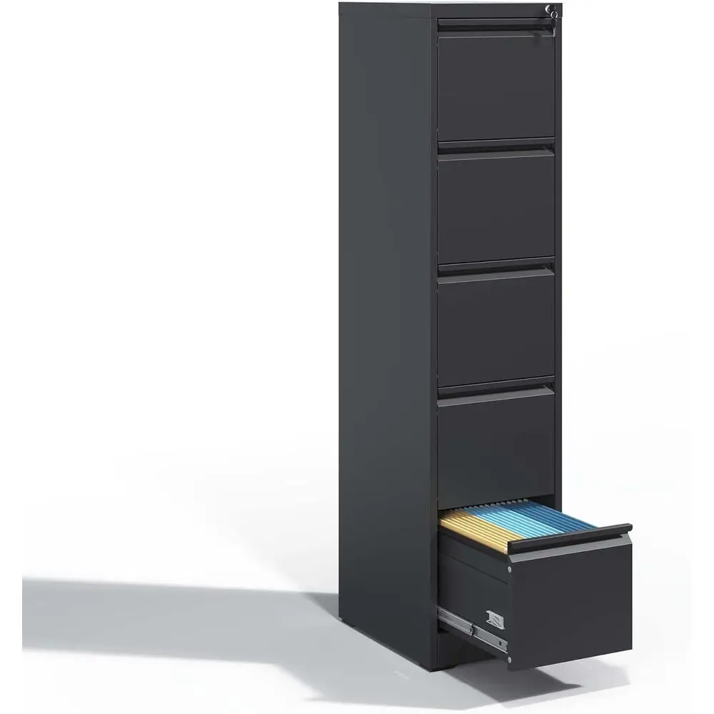 Metal Cabinet with Lock, Home Office Steel Storage, A4/Letter Size, Black, 14.96 W x 17.72 L x 64.21 H