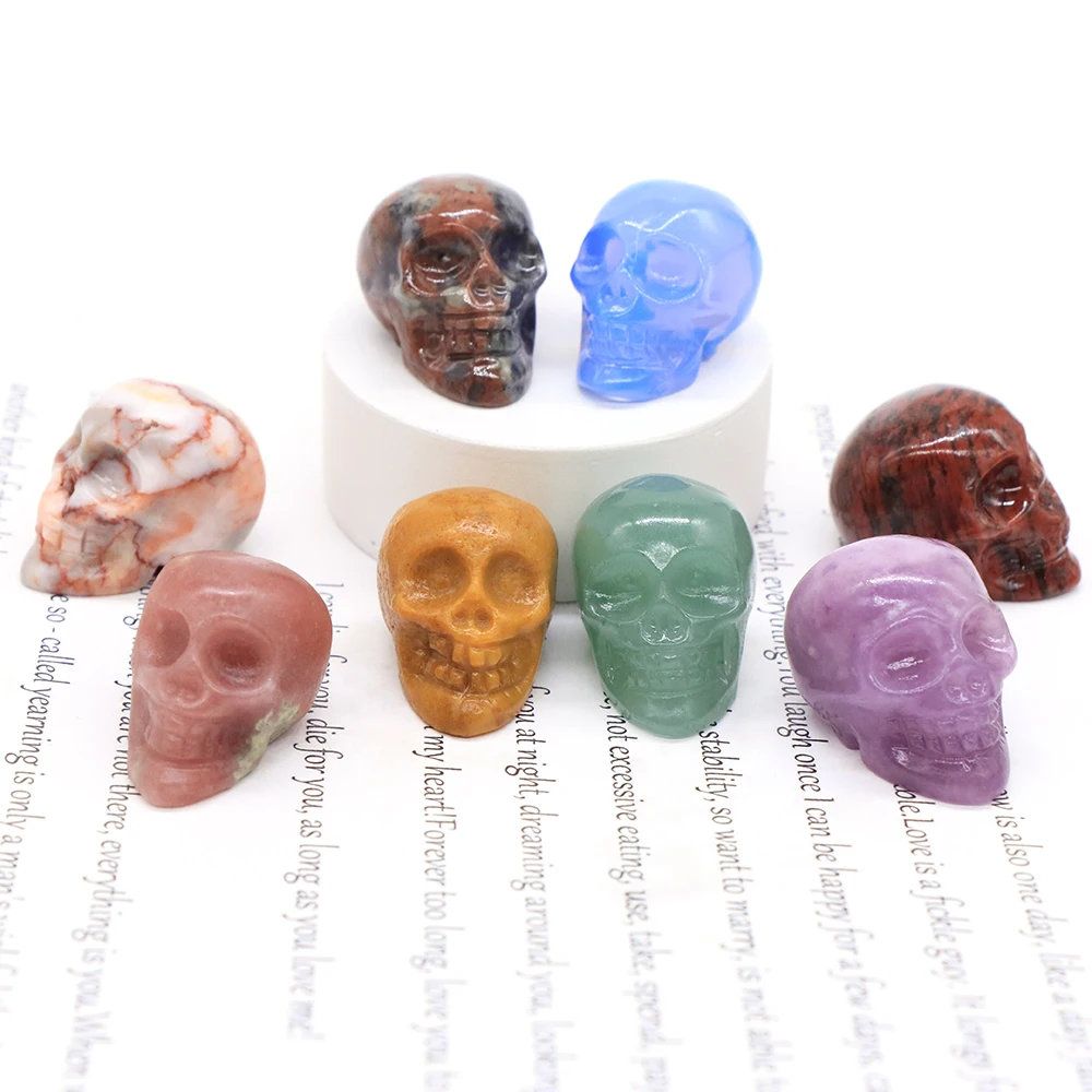 Natural Crystal Skull Ghost Head Statue Rose Quartz Stone Reiki Collectible DIY Gem Carved Spiritual Wicca Home Decor Gift 30mm