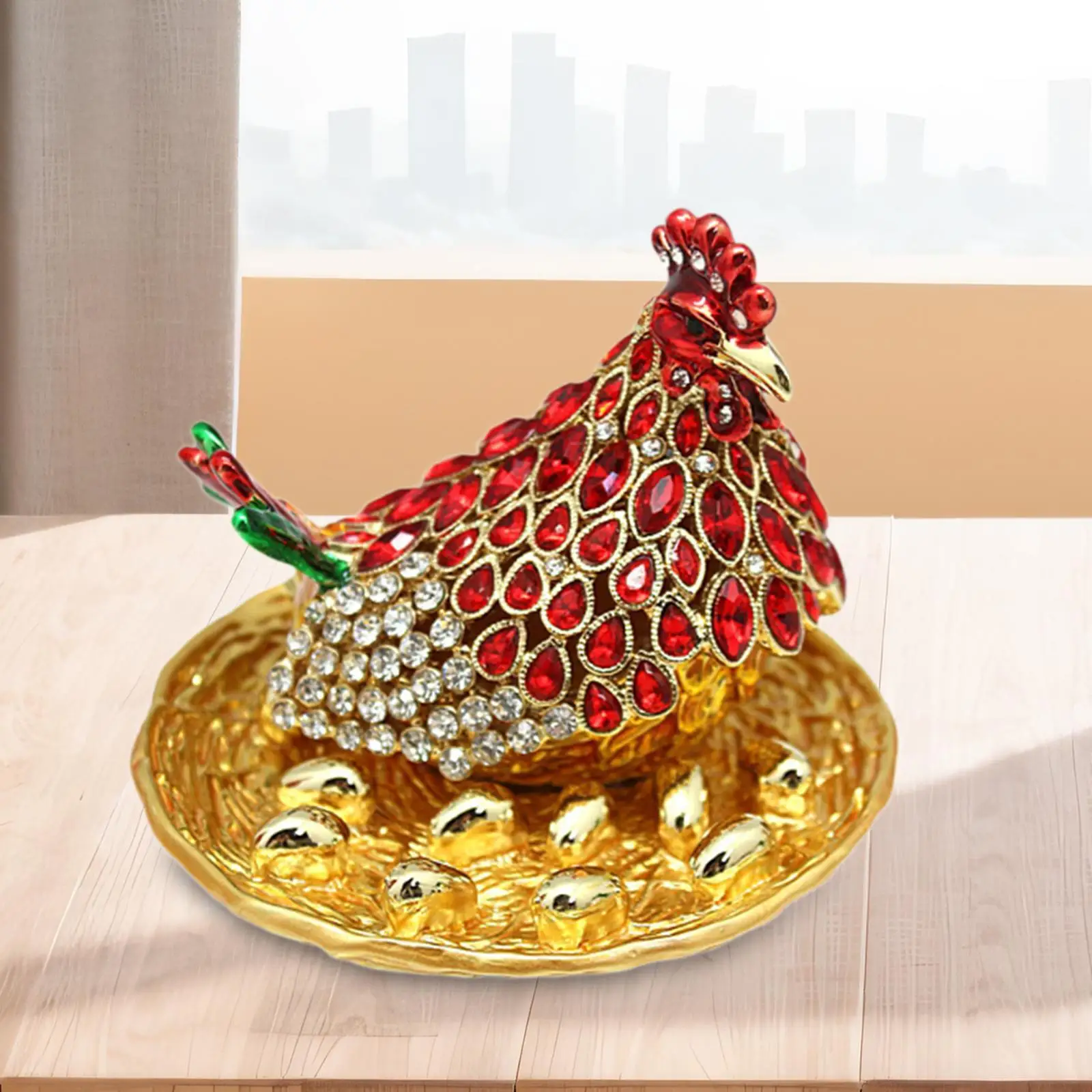 

Enameled Chicken Figurine Jewelry Box Alloy Treasure Box for Home Decoration