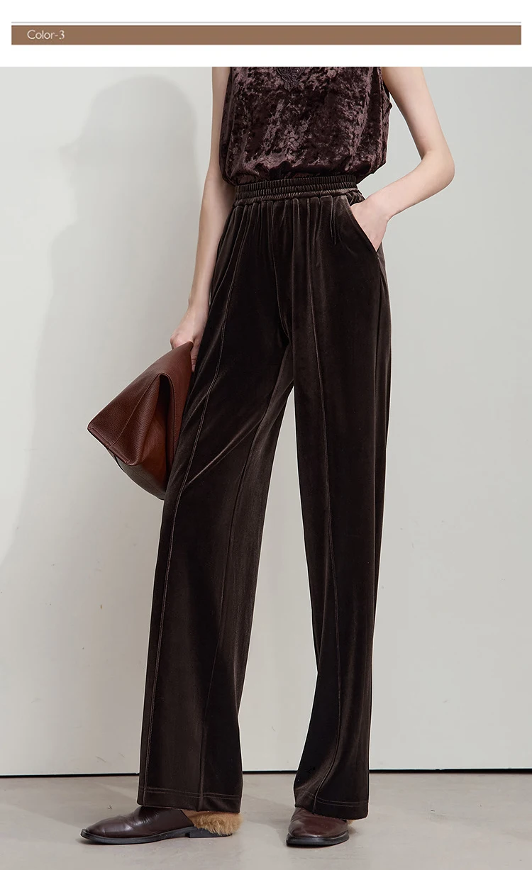 AMII Women's Pants Wide-leg Solid Knitted Pants Casual Woman Trousers 2025 Autumn New Retro Versatile Ladies Clothing 12523110