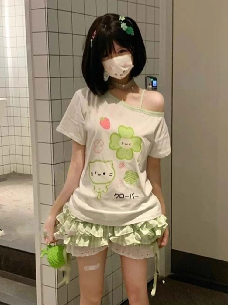 Camisetas elegantes Vintage Kawaii para mujer, Tops Y2K, ropa gótica, ropa de calle, camisetas de subcultura, moda japonesa de verano