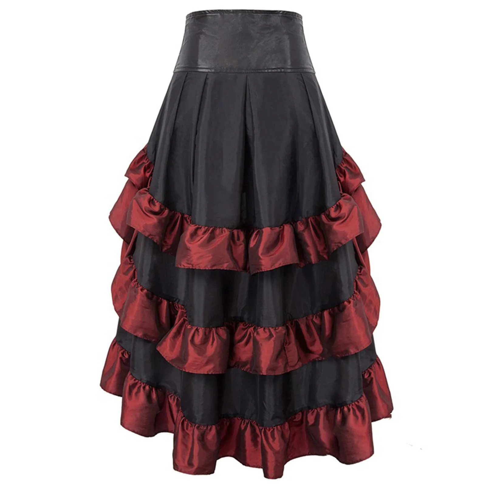 Cosplay Vintage Steampunk Dress Victorian Medieval Ruffled Satin Lotus Trim Gothic Skirts Women Corset Skirt Pirate Costumes