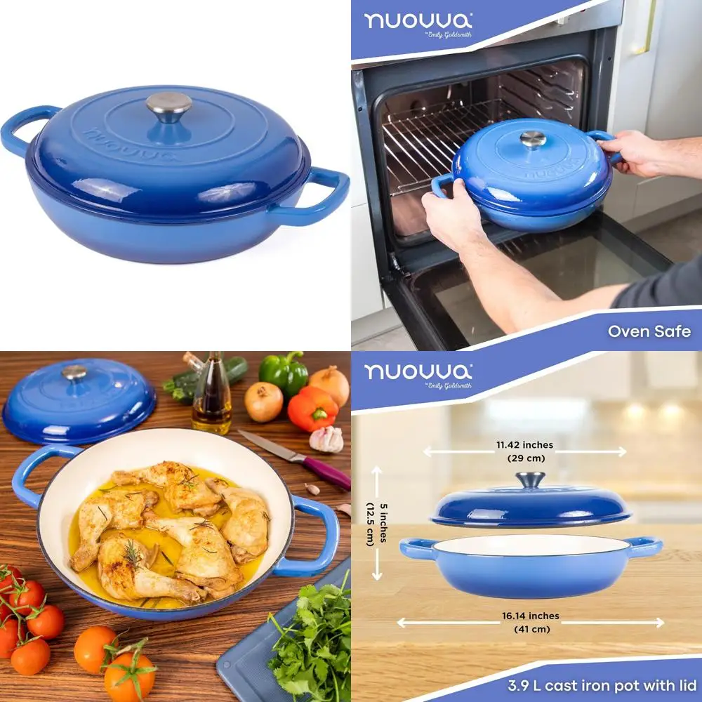 

Неглубокий чугунный голландский горшок с антипригарным покрытием — безопасный для духовки до 500 лет ° F, прочная кастрюля, эмалированная кастрюля для повседневного использования