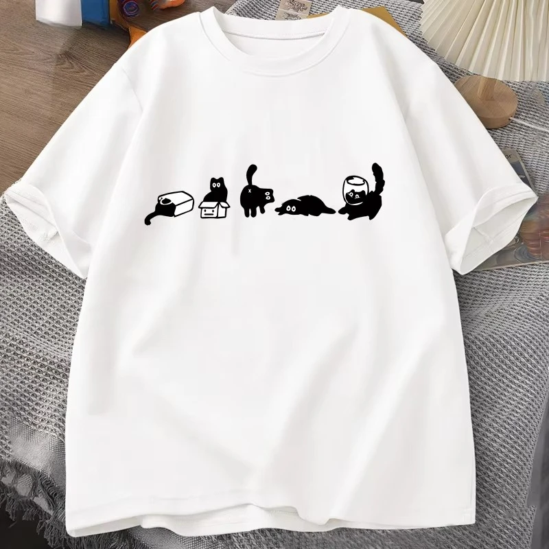 Five Mood Cats T-Shirts Oversized Cat Mom Tee Funny Cotton Short Sleeve Cat Lovers T Shirt Men Women Casual O Neck Summer Tops