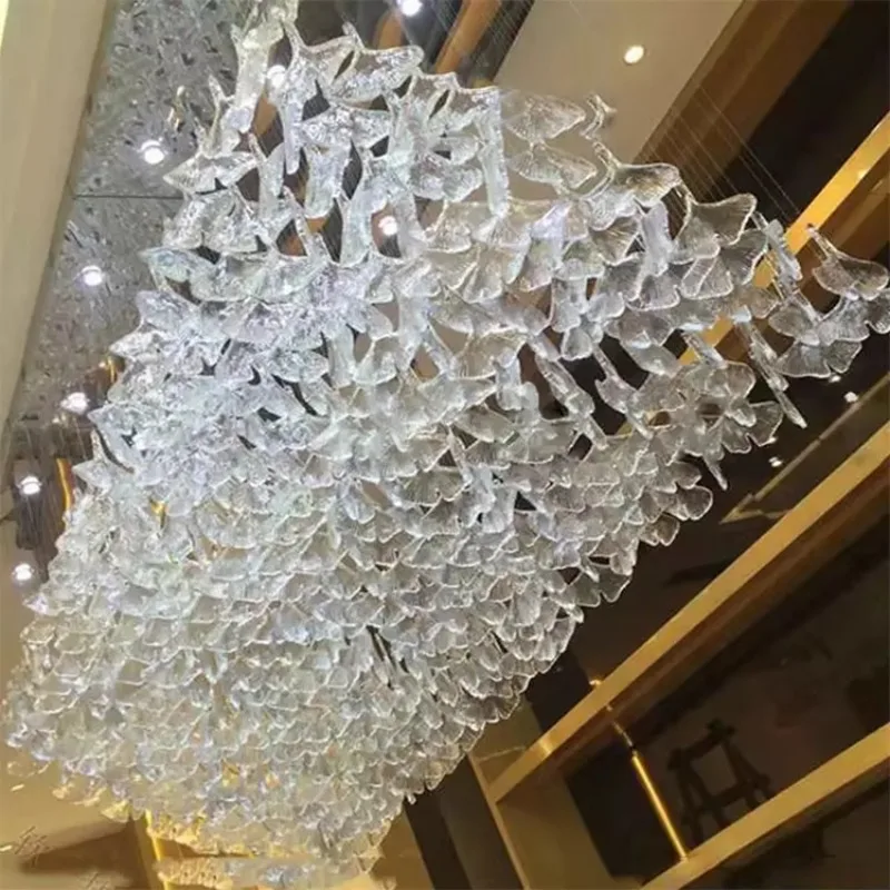 Hanging Pendant Light Leaf Shape Diy Handmade Blown Glass Large Luxury Chandeliers