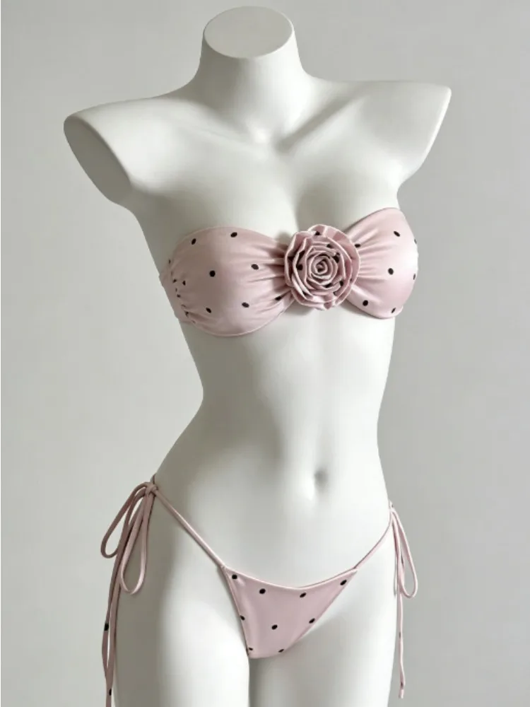 

Elegant Sexy Women V Neck Bandeau 3 Piece Bikini Set Non Padded Comfortable Quick Dry Elegant Beachwear Swimwear 2026 Fashion