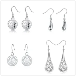 4 pair/LOT 925 sterling silver Earring set color fashion charms earrings for women lady girl wedding jewelry Cute