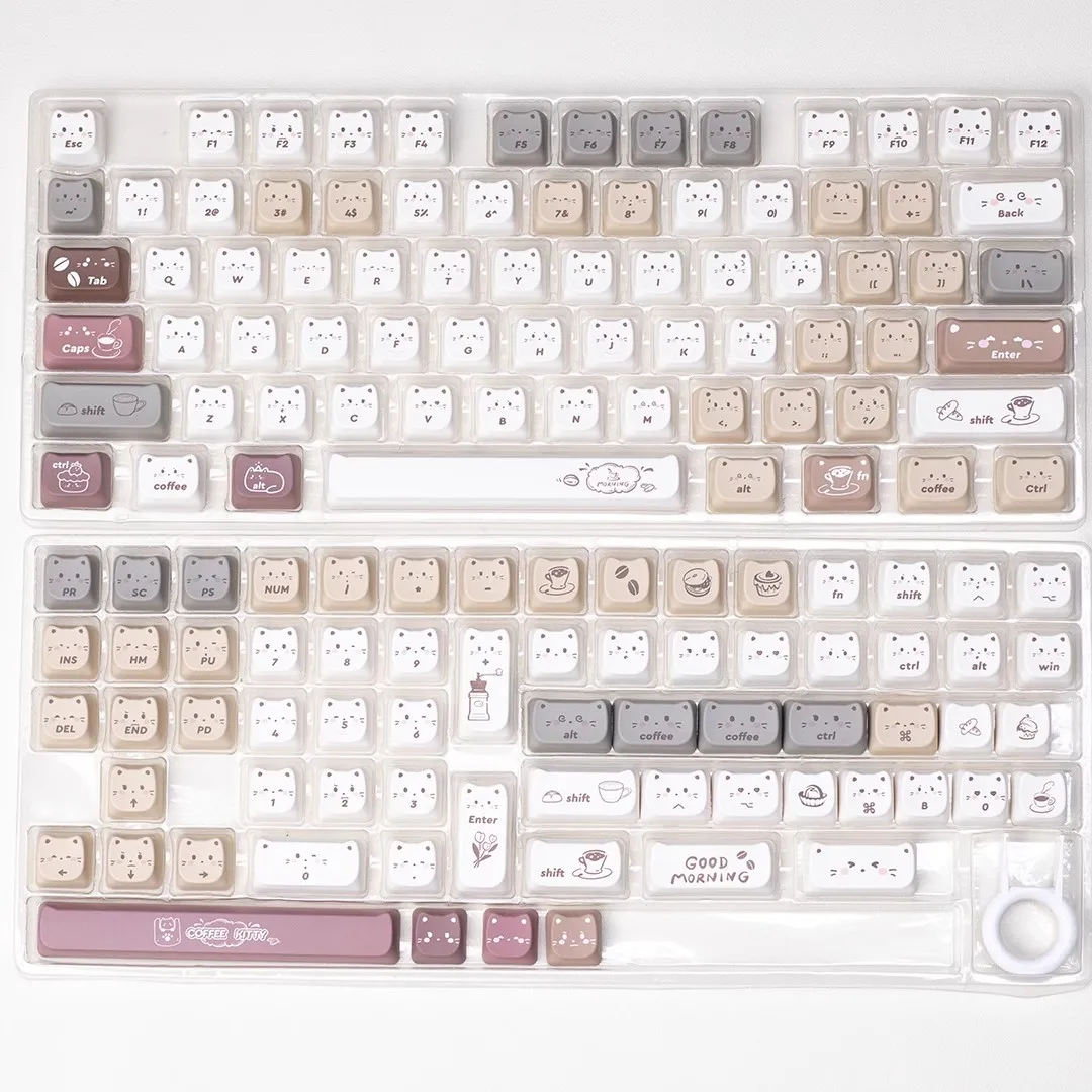 140 key Cute Cat Keycap PBT Keycap Switch Mechanical Game Keyboard Brown Cat's Ears Steamed Cat-Ear Shaped Bread Keycap