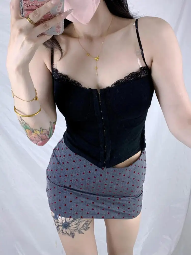 섹시한 레이스 숏 스트랩 크롭탑 단색 배색 헤비 버튼 패드 브라렛 트렌디 이너웨어 여성 여름 패션