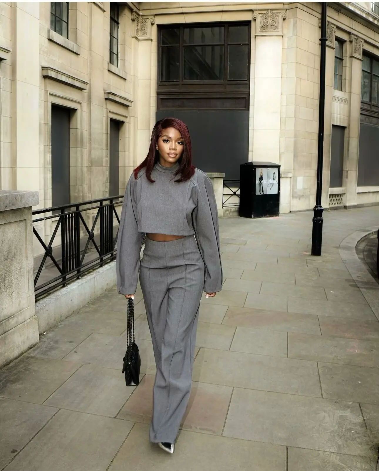 High-end temperament commuting two-piece suit for women half-high collar loose casual top with high waist straight wide-leg pan