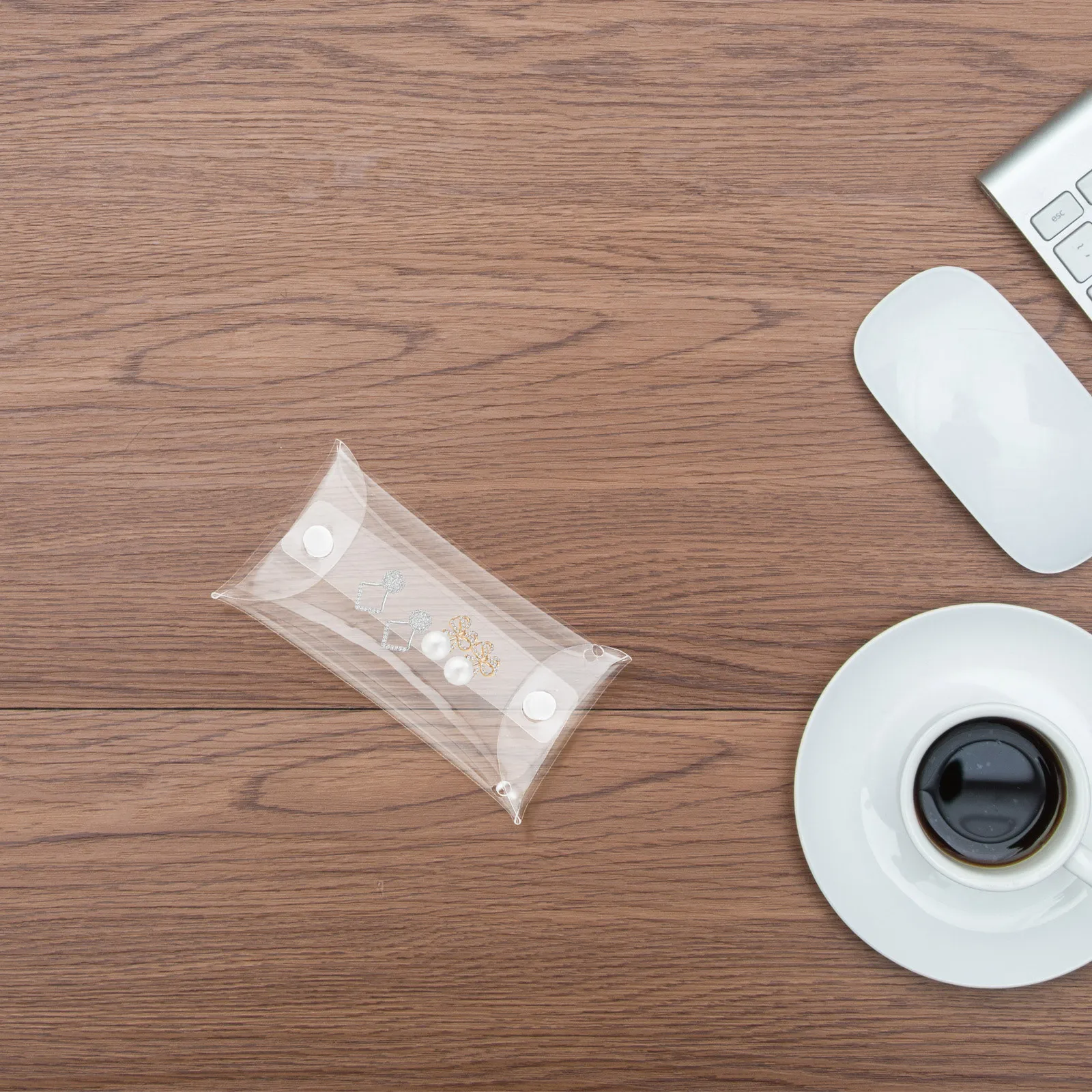 

Transparent Change Bag Multi-Function Clear Small Portable Storage Pouch Snap Closure Coin Purse Earphone Key Organizer Reusable