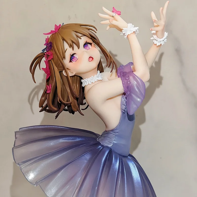 【Nuevo】Figura de Bailarina de Anime, Vestido de Gala con Degradado Morado, Decoración de Cabello con Flores Rosas, Adorno Decorativo, Regalo Coleccionable