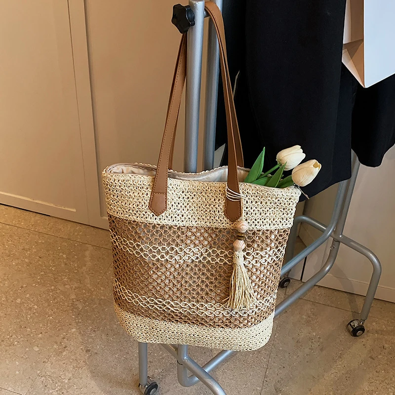 Sommer Stroh Taschen für Frauen Hohe Qualität Rattan Schulter Tasche Reise Handarbeit Gewebt Strand Handtaschen Weibliche Große Kapazität Totes – Detail 16