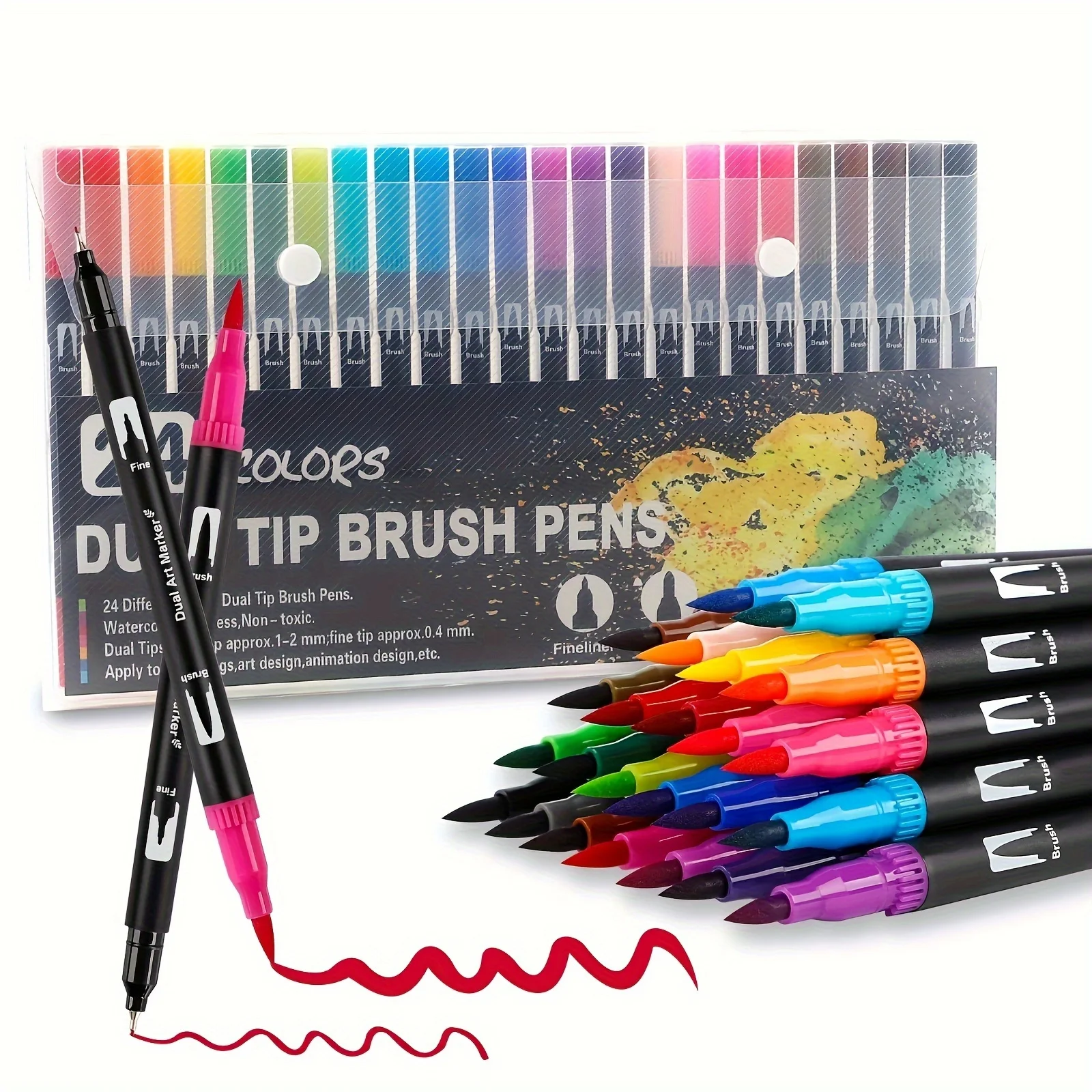 

Dual Tip Brush Markers, 24/48 Colors Art Marker Set, Fine Tip and Brush Tip Available,Drawing Art Supplies Kit