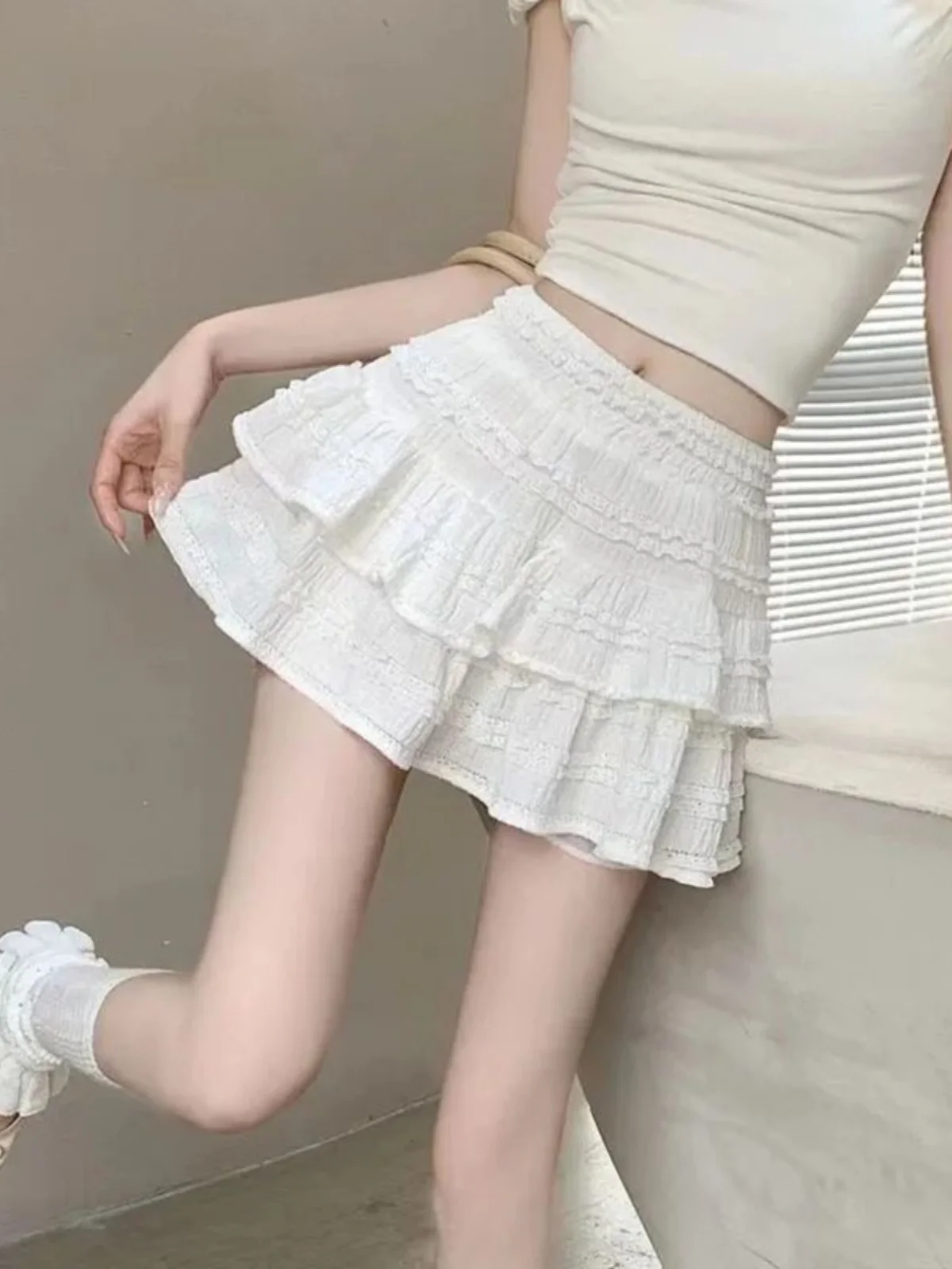 

Slim Fit Fluffy Skirt mid Waist Street Sle Women's ort Bouncing Skirts Regular Thin Pure Color A-Line Skirt