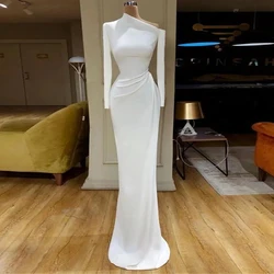 Customized White Evening Dresses One Shoulder Satin Long Sleeves Mermaid Women Party Gowns Special Occasion Dress Saudi Gown