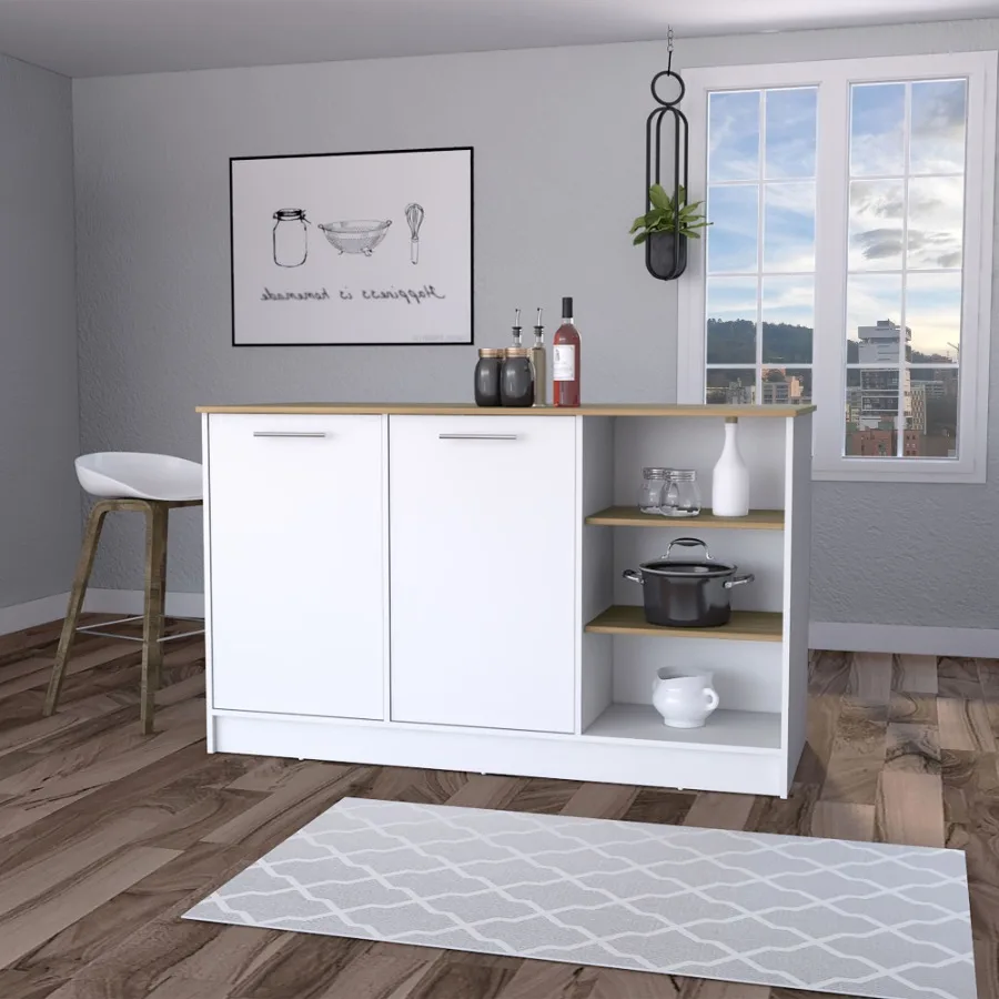 

Gladiolus kitchen island in melamine two doors three open shelves