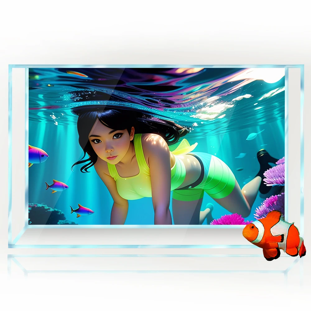 Aquarium Background Sticker Decoration for Fish Tanks,  Dive Underwater Anime Girl HD 3D Poster Self-Adhesive Waterproof