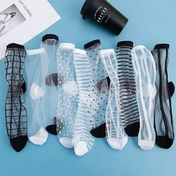 Calzini a pois da donna trasparenti trasparenti in seta di cristallo Calzini lunghi estivi in nylon ultrasottili e traspiranti per ragazze Kawaii
