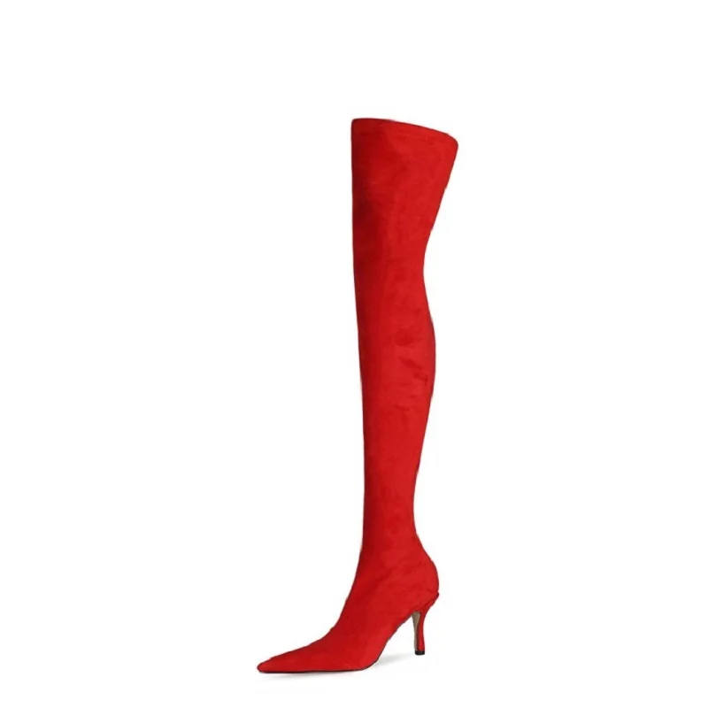Women's Sexy Shoes Thin Heels Winter Boots Fashion Ladies Over The Knee High Boots Slip On Pointed Toe Size 45