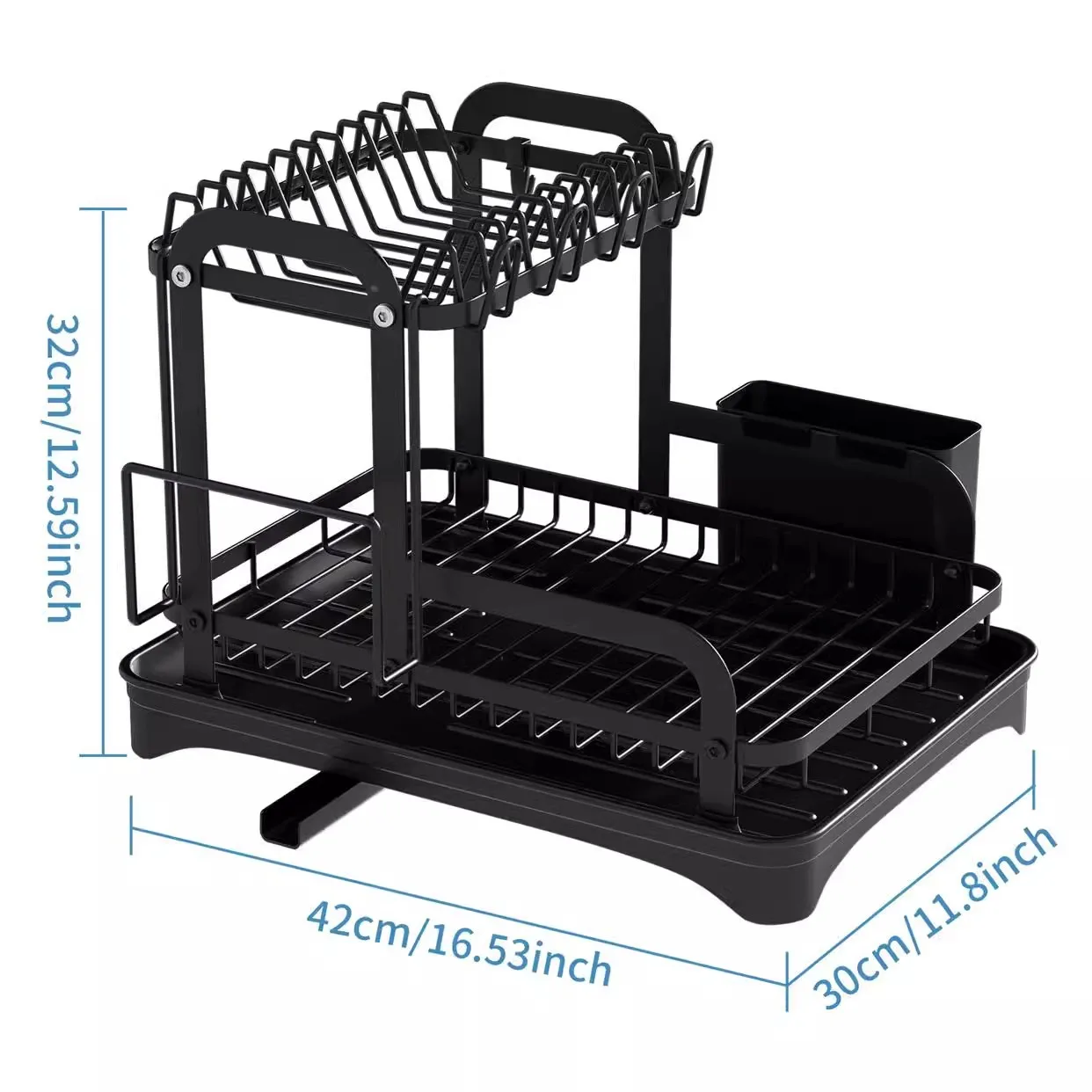 2 Tier Dish Bowl Drainer Storage Rack Kitchen Dish Drying Rack with Drain Basket Countertop Dinnerware Organizer Drainboard