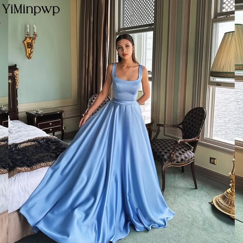 블루 이브닝 드레스 여성 스퀘어 칼라 A 라인 vestido de noiva 간단한 댄스 파티 드레스 바닥 길이 웨딩 게스트 드레스 맞춤형