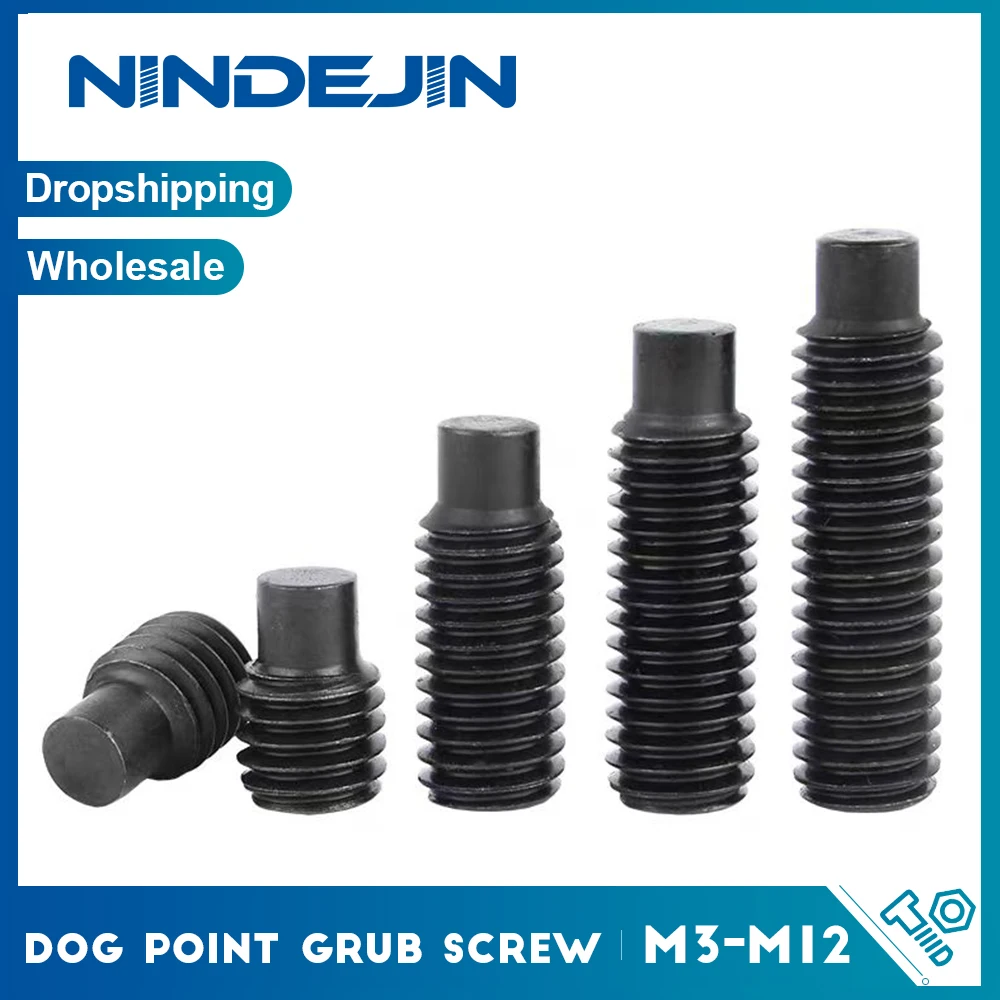2-50pcs Hexagon Socket Set Screw with Dog Point Grub Screw 12.9 Grade Steel M2.5-M12 Black Metric Extended-Tip Set Screw DIN915