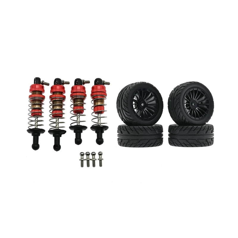 Metal Shock Absorber and Rubber Tire Set for SG1603 SG1604 SG1605 UDIRC UD1601 UD1602 UD1603 1/16 RC Car Parts,Black