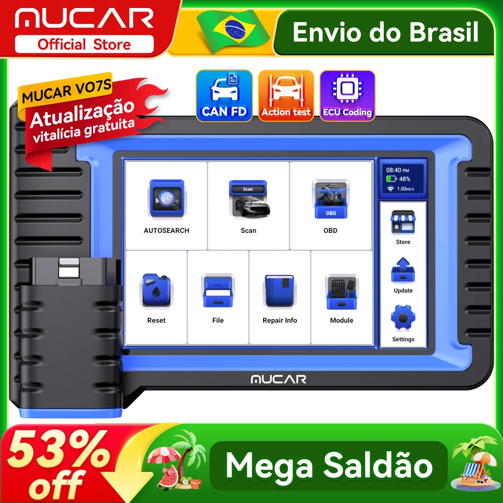 Mucar vo7s/vo7 obd2 scanner sistema completo diagnosticar 28 redefinição ferramenta de diagnóstico ecu codificação atualização bidirecional gratuita para toda a vida