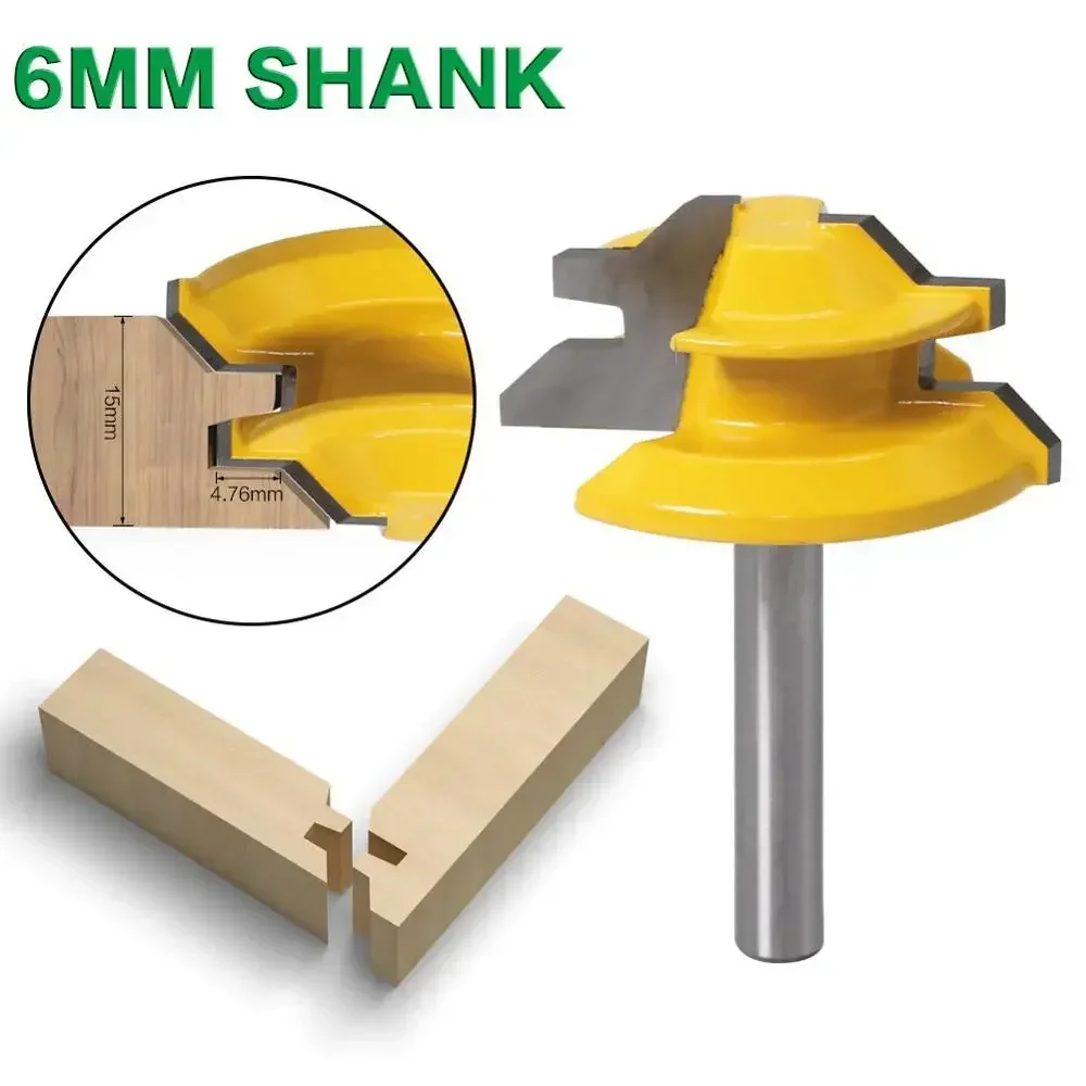 1Pc 45 Degree Lock Miter Router Bit 6mmShank Woodworking Tenon Milling Cutter Tool Drilling Milling For Wood Carbide Alloy