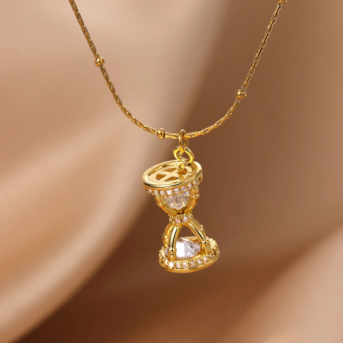 Sanduhr-Anhänger-Halskette für Damen und Herren, goldfarben, Sanduhr-Zirkon-Halskette, Steampunk-Schmuck, Geburtstagsgeschenk, 2026 neu
