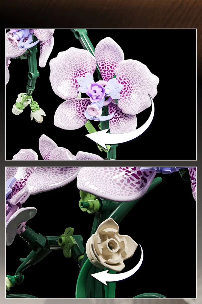 Kreativer Orchideen-Blumenstrauß, Blumen im Topf, Bausteine, unsterbliche Blume, Heim- und Schreibtischpflanzen-Dekoration, zusammenbaubares Baustein-Spielzeug, Geschenk für Teenager. – Detail 20