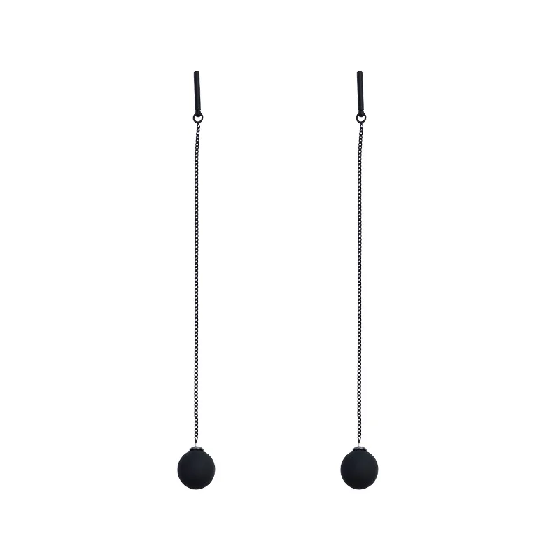 New Korean Temperament Black Matte Ball Pendant Earrings for Women Long Tassel Ear Line Hanging Earring Girls Party Jewelry Gift