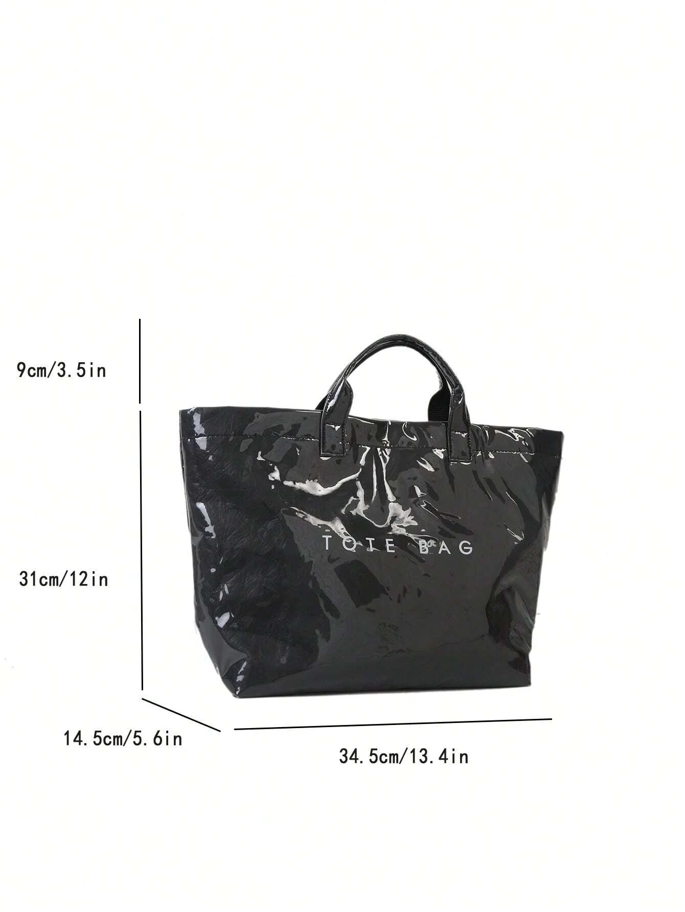 Large Capacity Fashionable Tote Bag PVC Waterproof Transparent Jelly Bag With Handles Trendy Vintage Casual Letter Print Handbag