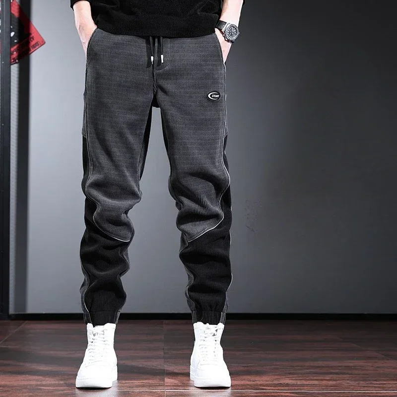 السراويل البضائع الرجالية الفضفاضة تمتد السراويل الذكور الخريف الشتاء Techwear عادية جديدة في مصمم الموضة الكورية نمط Y2k خمر ايمو
