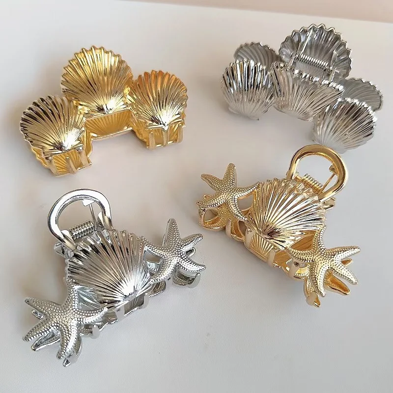Hair Claw Starfish Shell Alloy Elegant Western Back Head Updo Half Up Lightweight Metallic Women Girls Daily Office Travel