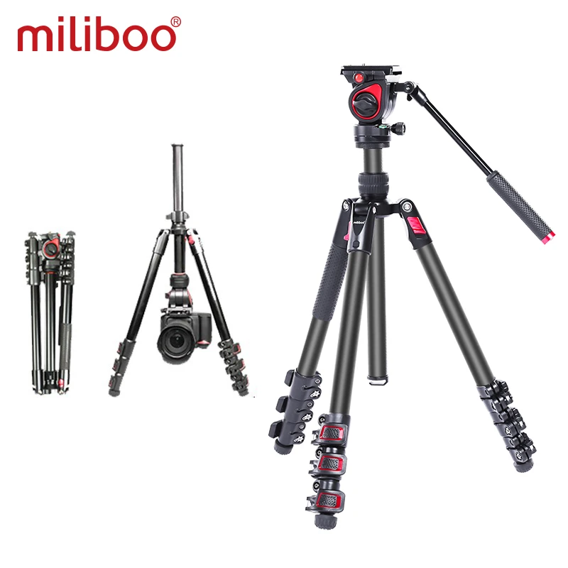 miliboo MUFA-BK Professional Photographic Travel Compact Aluminum Heavy Duty Tripod Monopod&Fluid Head for Digital DSLR Came