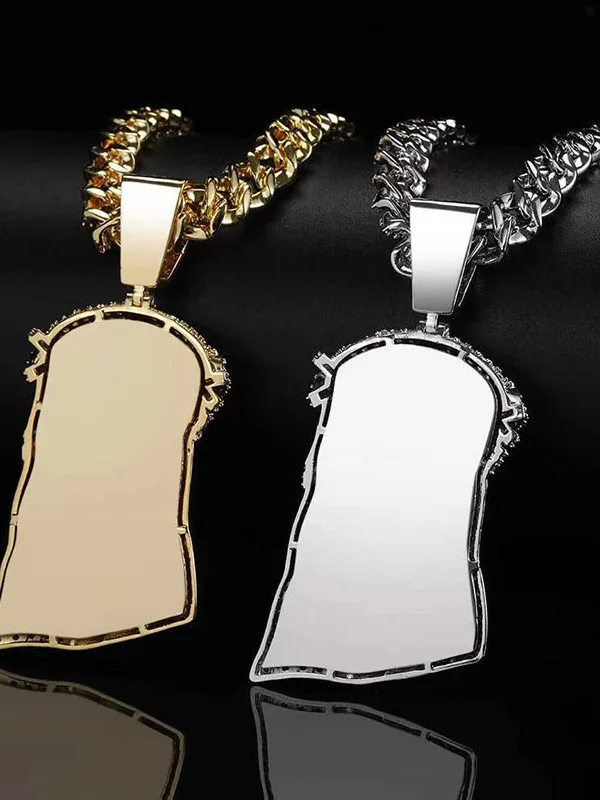 Fashion Jesus Christ Head Pendant Micro Set Zircon Exaggerated Hip Hop Jewelry Electroplated 18k Gold Full Diamond Necklace