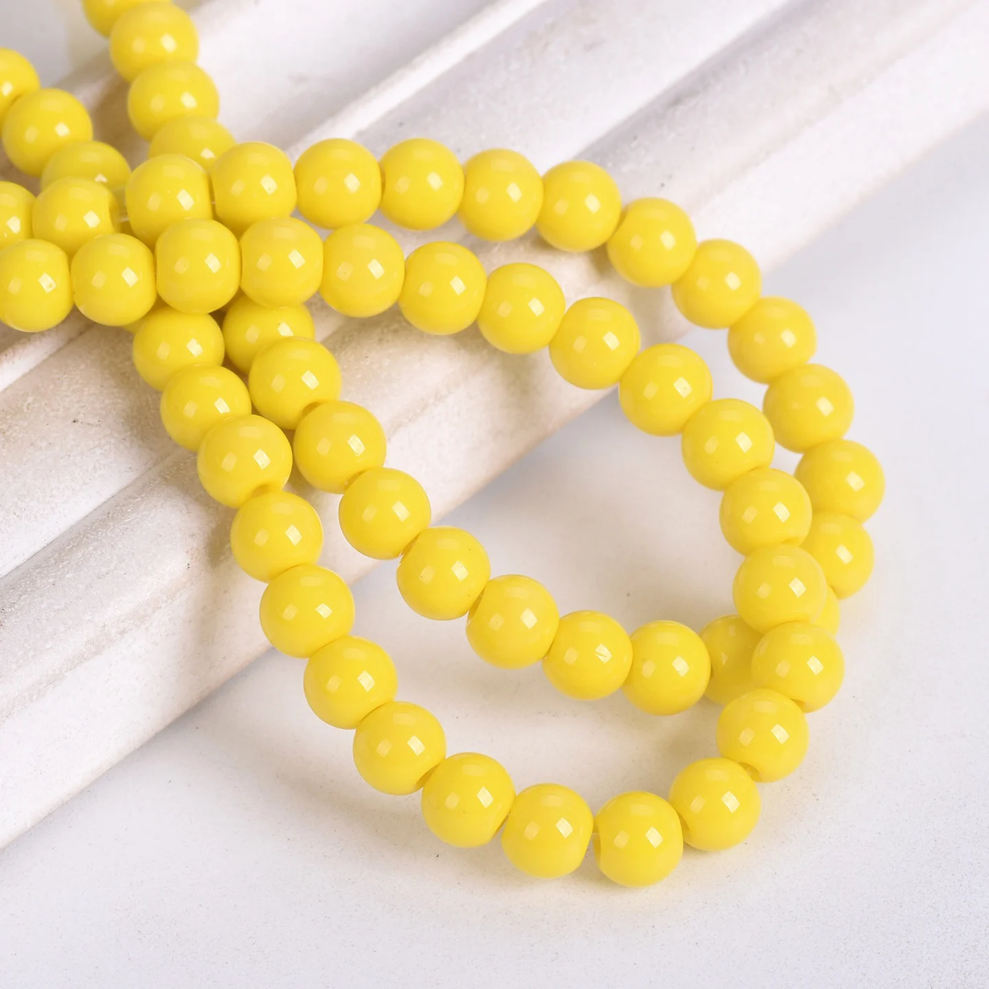 

65pcs/strand Round 6mm Yellow Opaque Glass Beads For DIY Bracelet Jewelry Making Findings