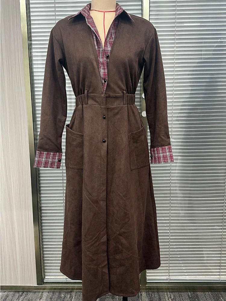 فستان نسائي للربيع والخريف بأكمام طويلة غير رسمي مصنوع من مادة البوليستر 2026 بياقة عصرية جديدة وصدر واحد