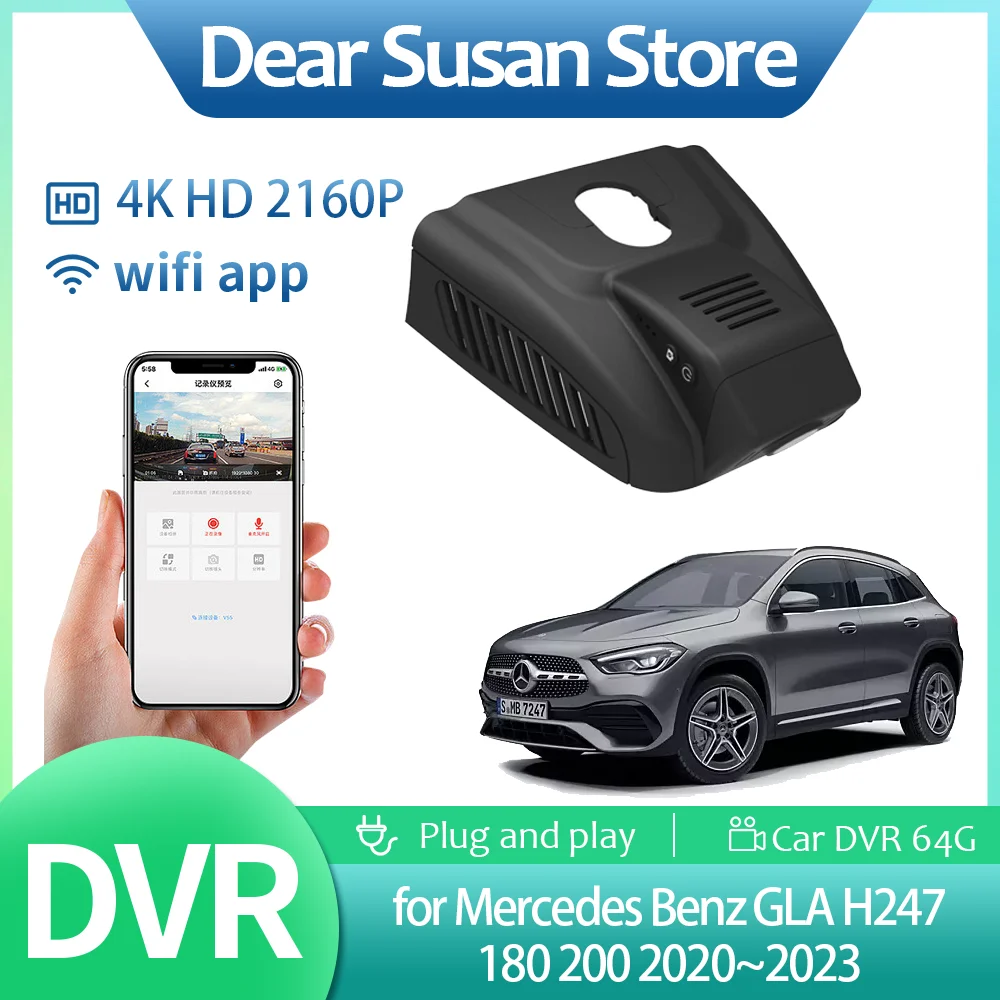 

4K Car Video DVR for Mercedes Benz GLA H247 180 200 2020~2023 Driving Recorder Front Rear Dash Camera Night Vision HD Accessorie